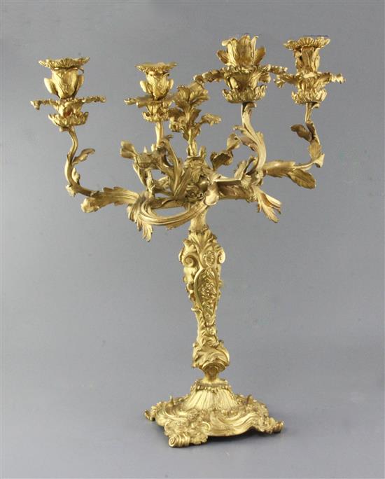 An early Victorian ormolu four light candelabrum, height 20.5in.
